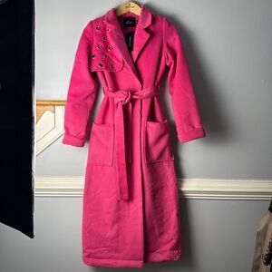 Pink Belted Pea Coat with Grommet Detail